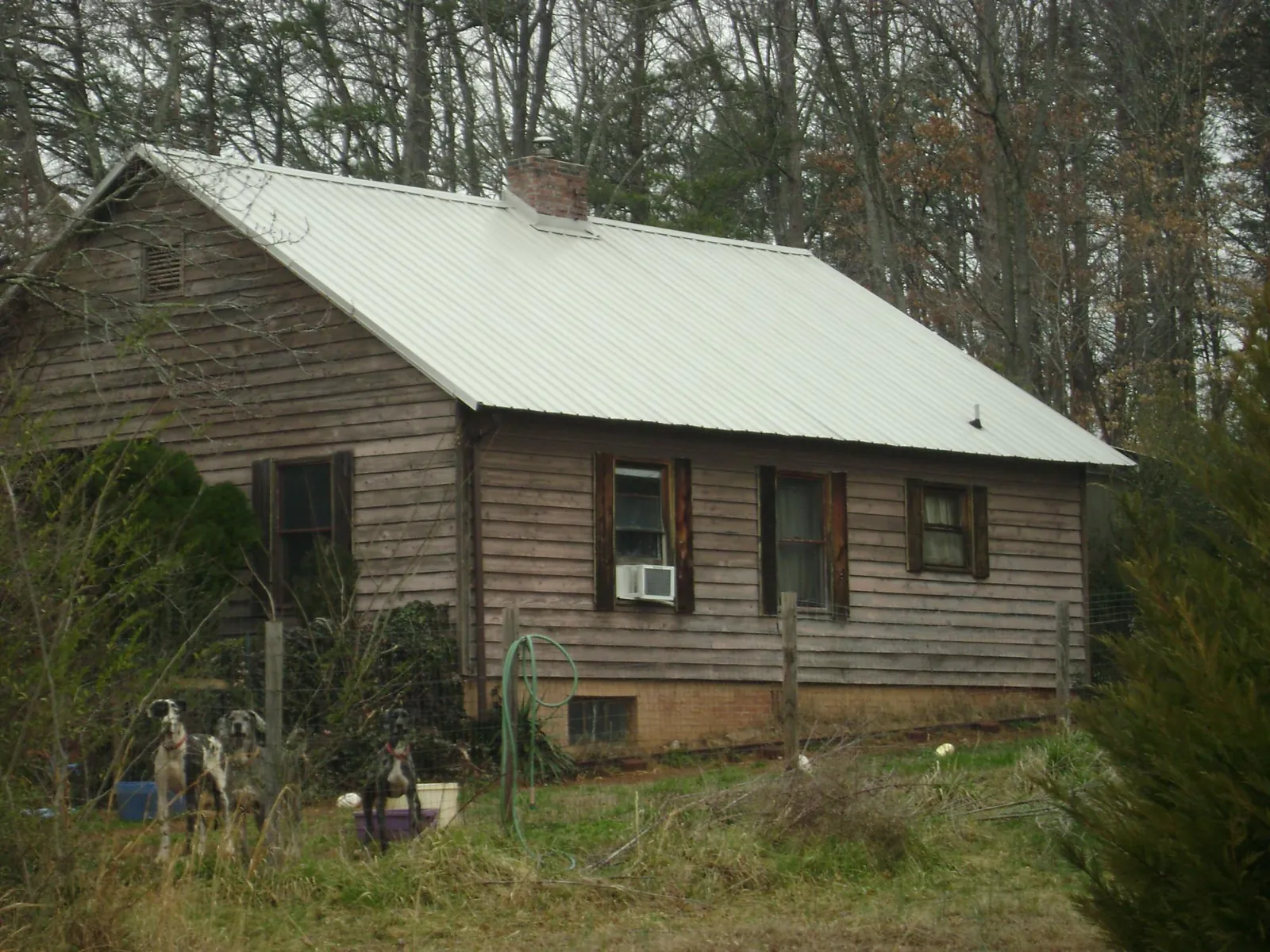 White metal roof on an old wood sided farmhouse, from a Asphalt Shingle Roof Repair job in Carthage